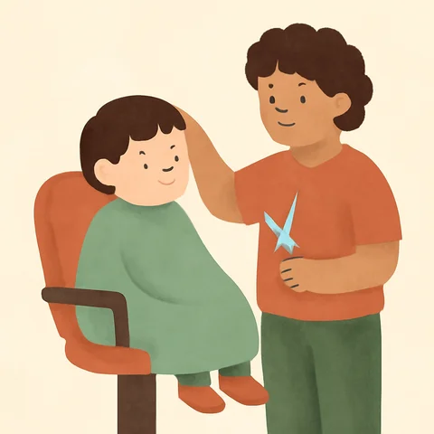 A calm illustrated social story about getting a haircut